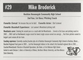 2003 Sun Printing Wisconsin Woodchucks #NNO Mike Broderick Back