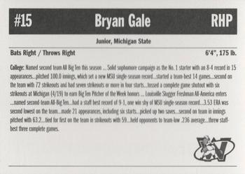 2003 Sun Printing Wisconsin Woodchucks #NNO Bryan Gale Back