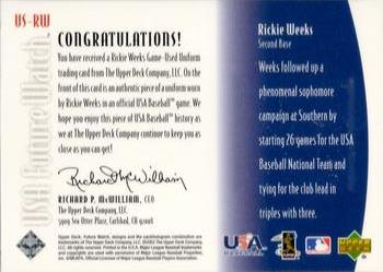 2002 Upper Deck Rookie Update - USA Future Watch Swatches #US-RW Rickie Weeks Back
