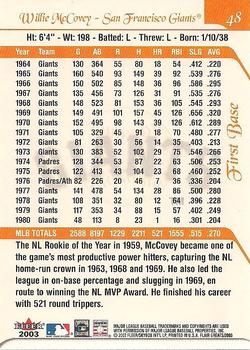 2003 Flair Greats #48 Willie McCovey Back