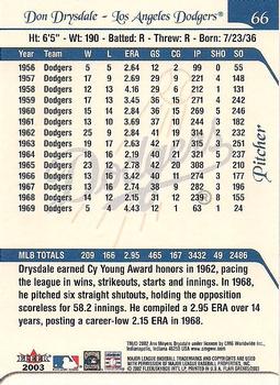 2003 Flair Greats #66 Don Drysdale Back