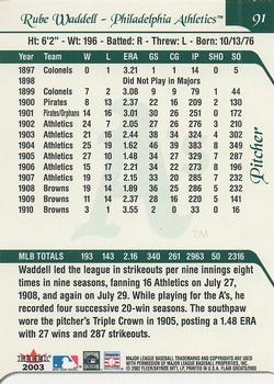 2003 Flair Greats #91 Rube Waddell Back