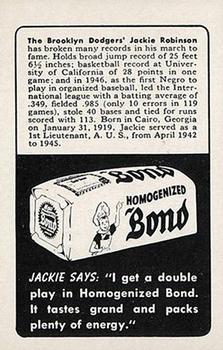 1947 Bond Bread Jackie Robinson #NNO Portrait, Facsimile Autograph Back