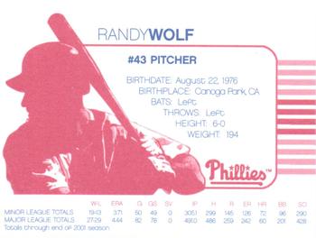 2002 Acme/Nabisco Philadelphia Phillies #NNO Randy Wolf Back