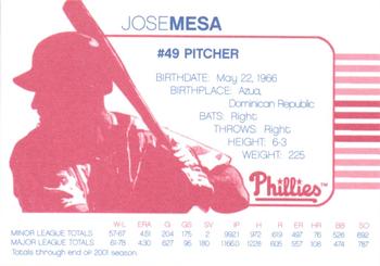 2002 Acme/Nabisco Philadelphia Phillies #NNO Jose Mesa Back