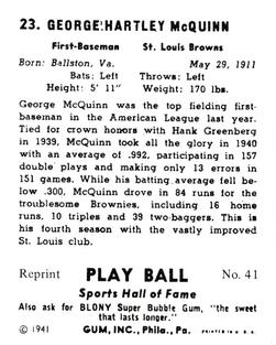 1977 1941 Play Ball Reprint #41 Mac McQuinn Back