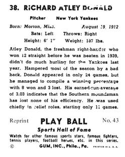 1977 1941 Play Ball Reprint #43 Atley Donald Back
