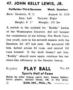 1977 1941 Play Ball Reprint #44 Buddy Lewis Back