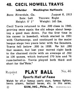 1977 1941 Play Ball Reprint #46 Cecil Travis Back