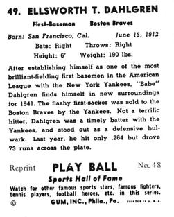1977 1941 Play Ball Reprint #48 Babe Dahlgren Back