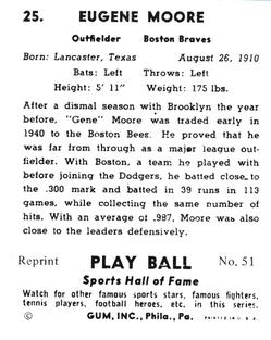 1977 1941 Play Ball Reprint #51 Gene Moore Back