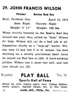 1977 1941 Play Ball Reprint #76 Jack Wilson Back