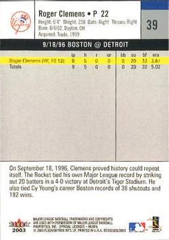 2003 Fleer Box Score #39 Roger Clemens Back