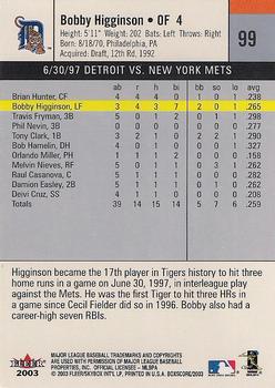 2003 Fleer Box Score #99 Bobby Higginson Back