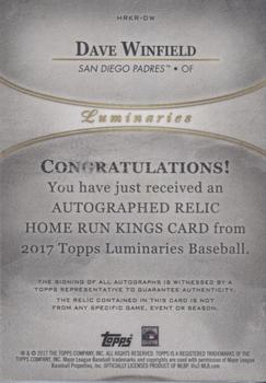 2017 Topps Luminaries - Home Run Kings Autograph Relics Red #HRKR-DW Dave Winfield Back