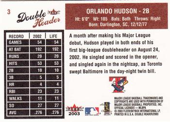 2003 Fleer Double Header #3 Orlando Hudson Back