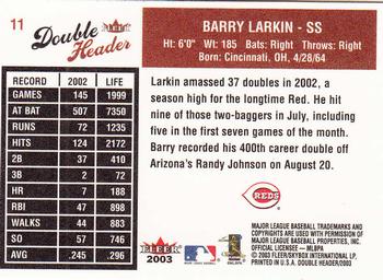 2003 Fleer Double Header #11 Barry Larkin Back