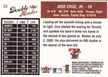 2003 Fleer Double Header #23 Jose Cruz, Jr. Back