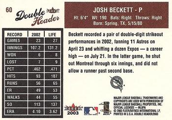 2003 Fleer Double Header #60 Josh Beckett Back