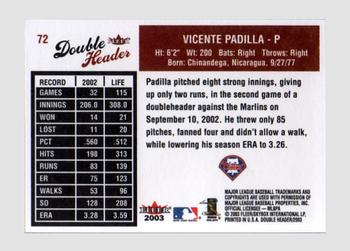 2003 Fleer Double Header #72 Vicente Padilla Back
