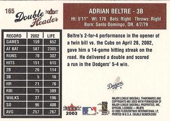 2003 Fleer Double Header #165 Adrian Beltre Back
