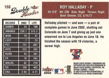 2003 Fleer Double Header #168 Roy Halladay Back