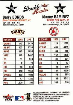 2003 Fleer Double Header #265 / 266 Barry Bonds / Manny Ramirez Back