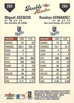 2003 Fleer Double Header #283 / 284 Miguel Asencio / Runelvys Hernandez Back