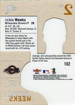 2003 Fleer E-X #102 Rickie Weeks Back