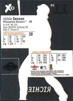 2003 Fleer E-X #38 Richie Sexson Back