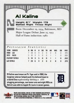 2003 Fleer Fall Classic #12 Al Kaline Back