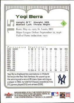 2003 Fleer Fall Classic #15a Yogi Berra Back