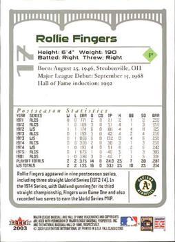 2003 Fleer Fall Classic #17 Rollie Fingers Back