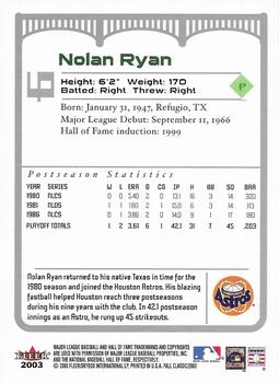 2003 Fleer Fall Classic #6b Nolan Ryan Back