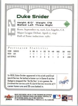 2003 Fleer Fall Classic #62b Duke Snider Back