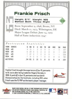 2003 Fleer Fall Classic #63b Frankie Frisch Back