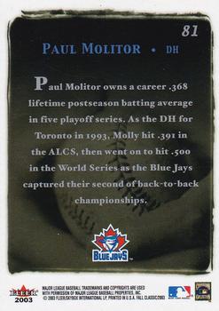 2003 Fleer Fall Classic #81 Paul Molitor Back