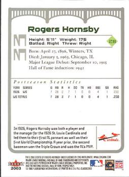2003 Fleer Fall Classic #33a Rogers Hornsby Back