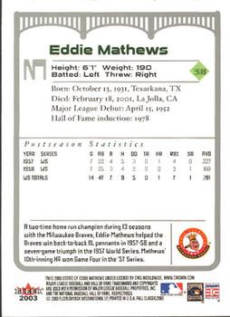 2003 Fleer Fall Classic #3 Eddie Mathews Back