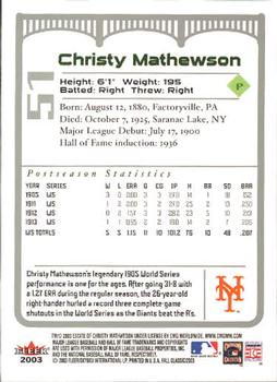 2003 Fleer Fall Classic #51 Christy Mathewson Back