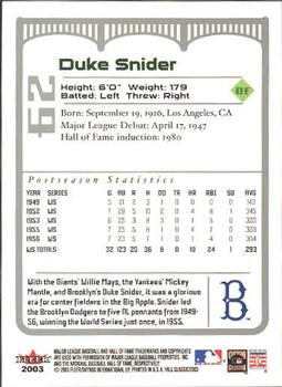 2003 Fleer Fall Classic #62a Duke Snider Back