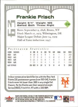 2003 Fleer Fall Classic #63a Frankie Frisch Back