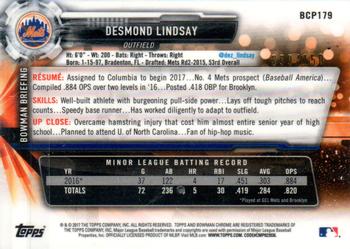 2017 Bowman Chrome - Prospects Blue Shimmer Refractor #BCP179 Desmond Lindsay Back
