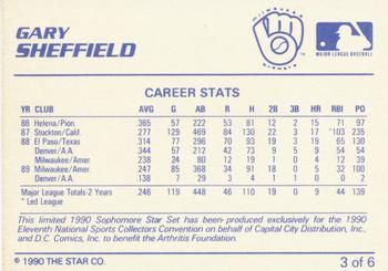 1990 Star Sophomore Star #3 Gary Sheffield Back