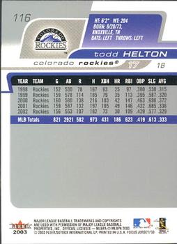 2003 Fleer Focus Jersey Edition #116 Todd Helton Back