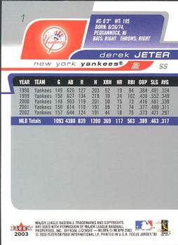 2003 Fleer Focus Jersey Edition #1 Derek Jeter Back