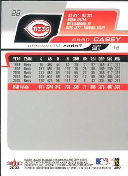 2003 Fleer Focus Jersey Edition #29 Sean Casey Back