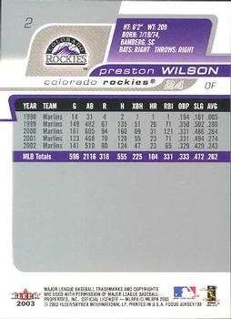 2003 Fleer Focus Jersey Edition #2 Preston Wilson Back