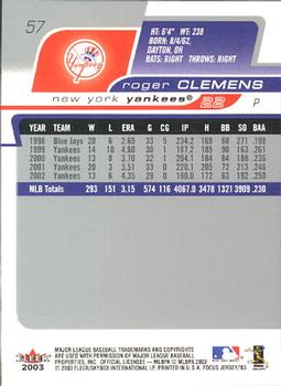 2003 Fleer Focus Jersey Edition #57 Roger Clemens Back