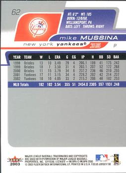 2003 Fleer Focus Jersey Edition #62 Mike Mussina Back